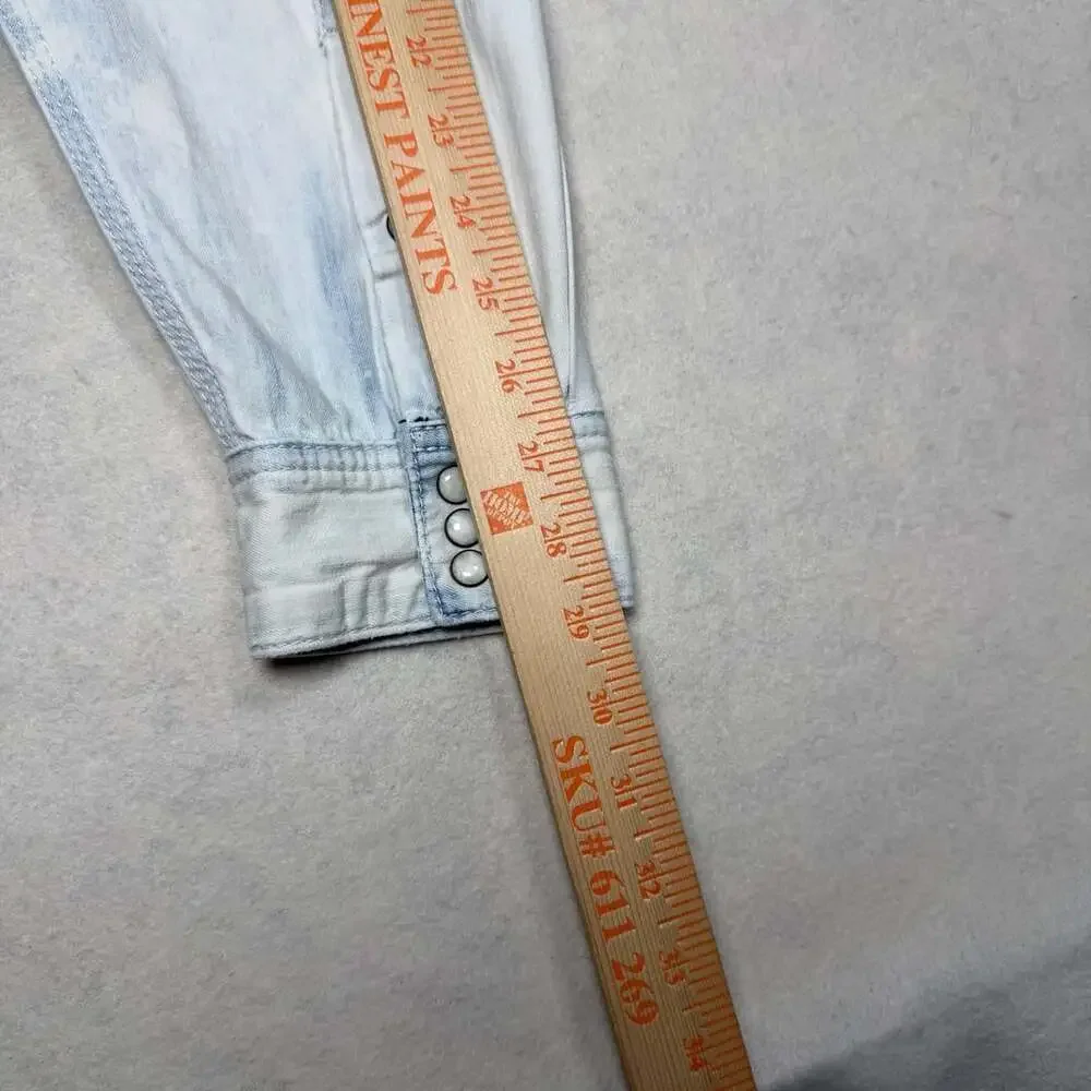 True Religion Shirt Mens 3XL Bleached Western Denim Blue Snap Front